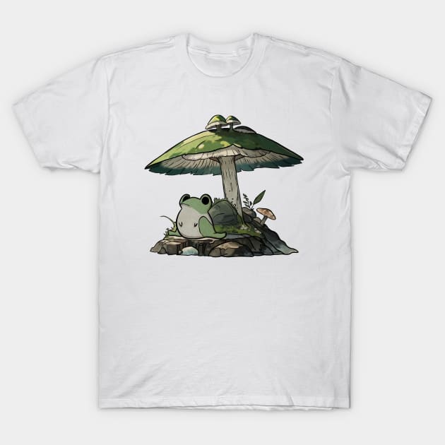Hippity-Hoppity Sad Frog Under Mushroom T-Shirt by FallenClock